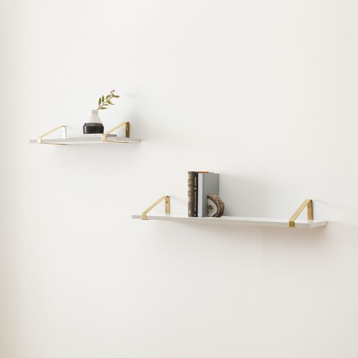 Linear White  Lacquer Wall Shelves with Fairfax Brackets | West Elm (US)
