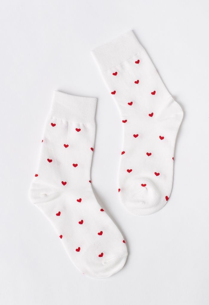 Little Red Heart Jacquard Crew Socks | Chicwish