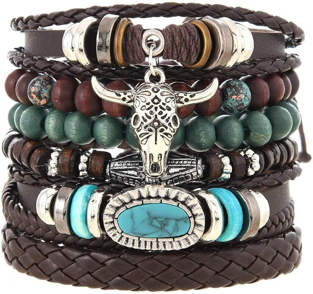 Western Bracelets Set Cowgirl Turquoise Beaded Stretch Bracelets Vintage Stackable Bangles Boho J... | Amazon (US)