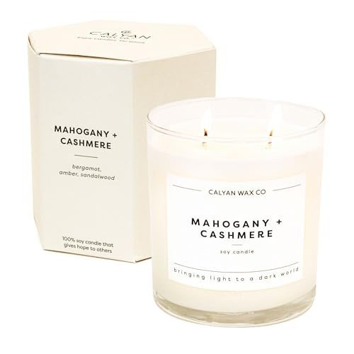 Calyan Wax Co. Mahogany & Cashmere 2 Wick Scented Candle - 37 Hour Burn - Luxury Non Toxic Soy Wax Candles - Long Lasting Large Glass Jar Candle for Home - 8.8oz | Amazon (US)