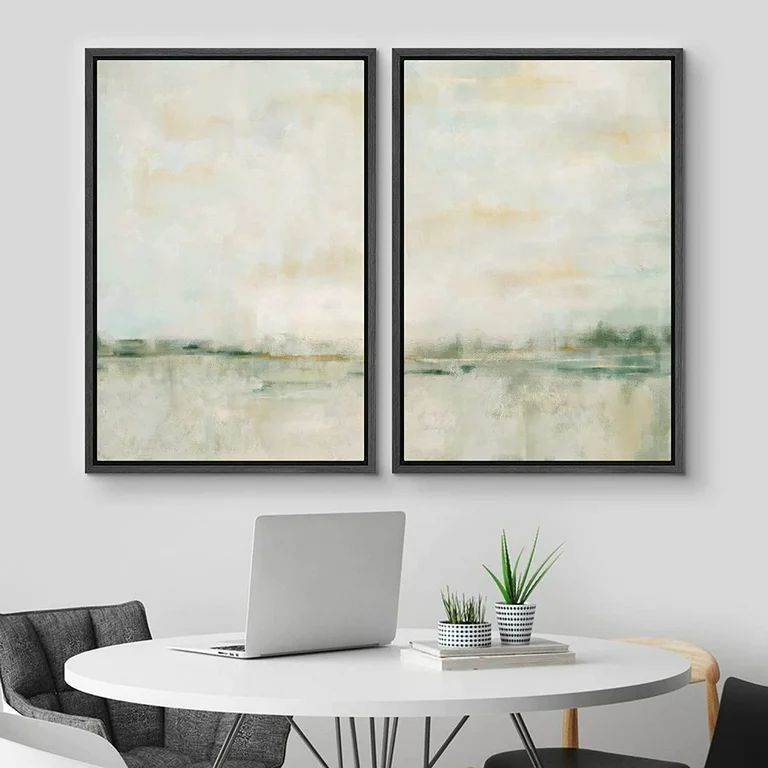 IDEA4WALL Framed Canvas Print Wall Art Set of 2 Watercolor Pastel Green Tan Landscape Abstract Mo... | Walmart (US)