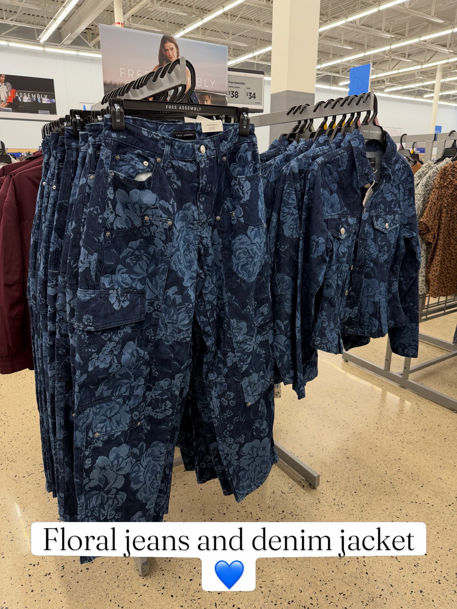 Walmart floral denim jacket and jeans