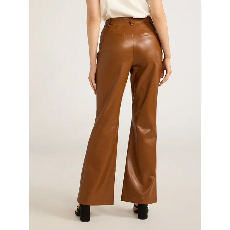 Scoop Women's Ultimate Faux Leather High Waisted Trouser Pants, 32 Inseam, Sizes 0-20 | Walmart (US)
