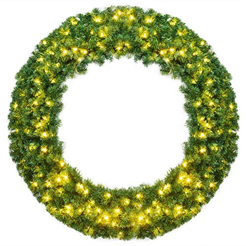 Goplus 48 Inch Large Pre-Lit Christmas Wreath, Battery Operated Winter Wreaths for Front Door with 200 LED Lights and Timer, Lighted Artificial Hanging Xmas Wreath for Windows Wall Mantel Home Decor | Amazon (US)
