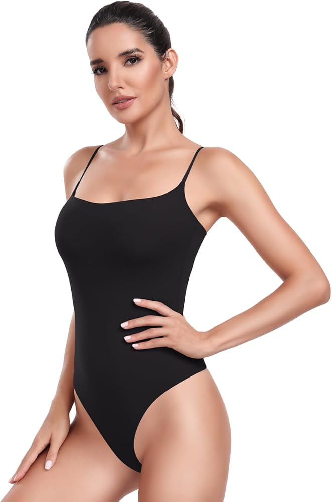 HeyNuts Women's Double Layer Ultra Soft Spaghetti Strap Scoop Neck Sleeveless Bodysuit, Backless ... | Amazon (US)