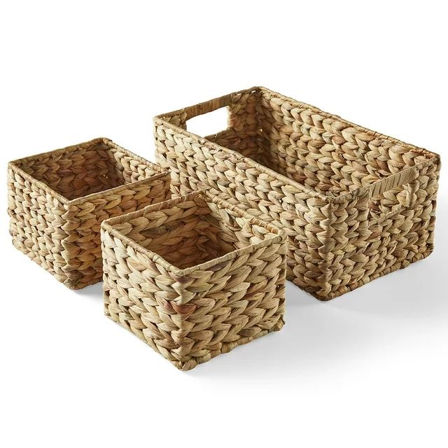 Better Homes & Gardens Woven Natural Water Hyacinth Basket, Set of 3 | Walmart (US)