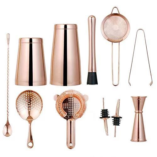 11-piece Copper Cocktail Shaker Bar Set: 2 Weighted Boston Shakers, Cocktail Strainer Set, Double... | Walmart (US)