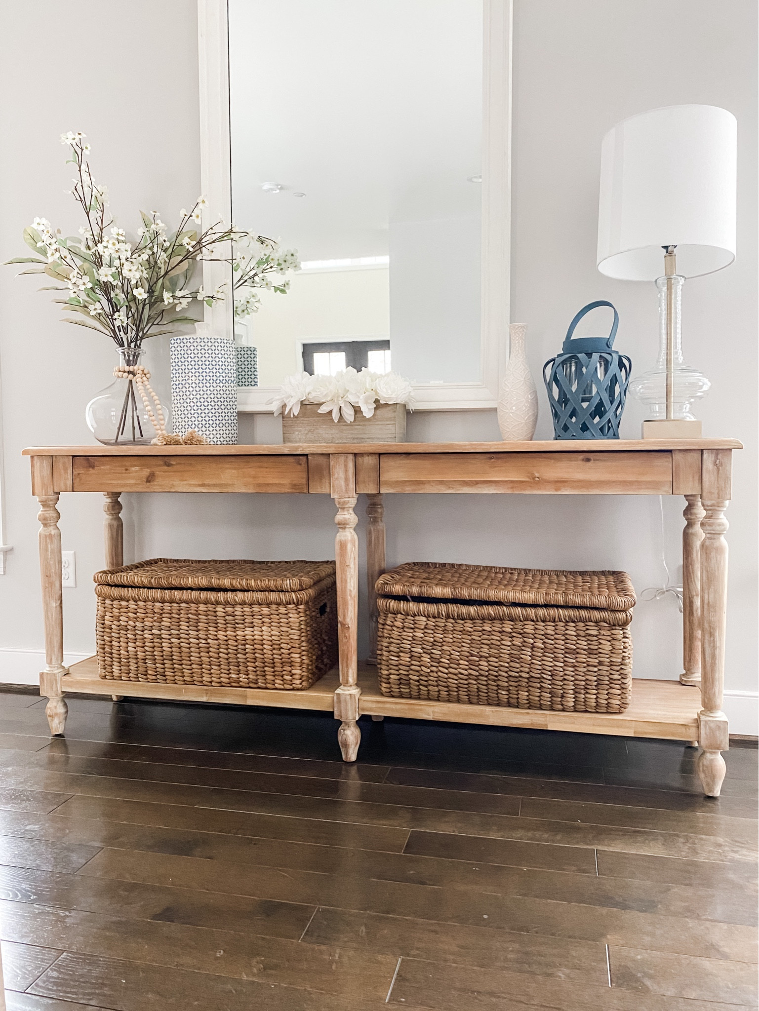 Console table with drawers and storage! 

Coastal console, family room storage, living room storage, pottery barn baskets, world market furniture, narrow console table

#LTKHome