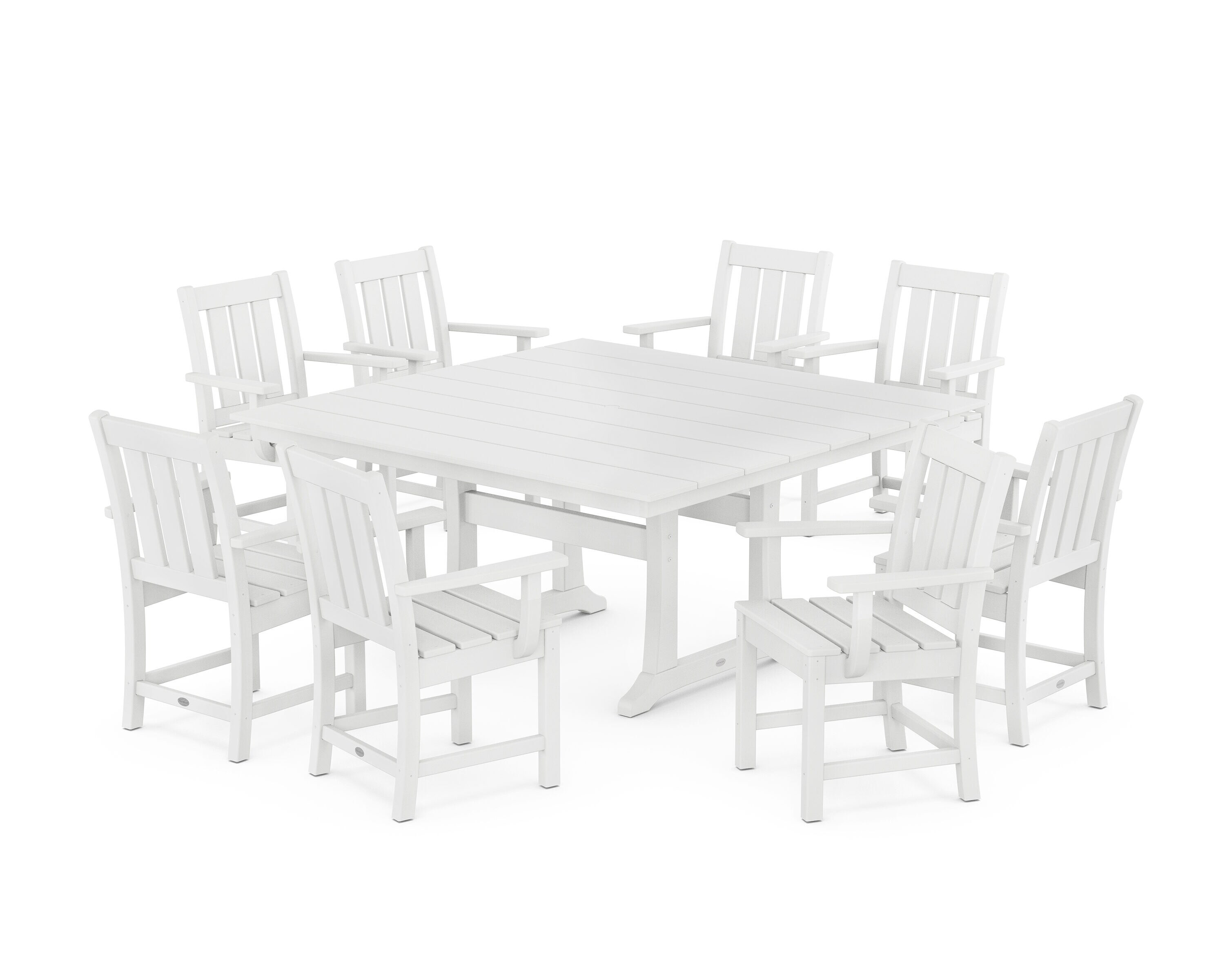 POLYWOOD Oxford 9 -Piece White Patio Dining Set Plastic Square Table with 8 Stationary Chairs one_size | PWS2088-1-WH | Lowe's