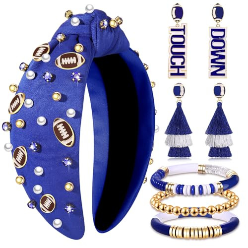 CEALXHENY Football Headbands, Earrings & Bracelets - Game Day Jewelry for Women & Moms - Blue Spirit Accessories | Amazon (US)