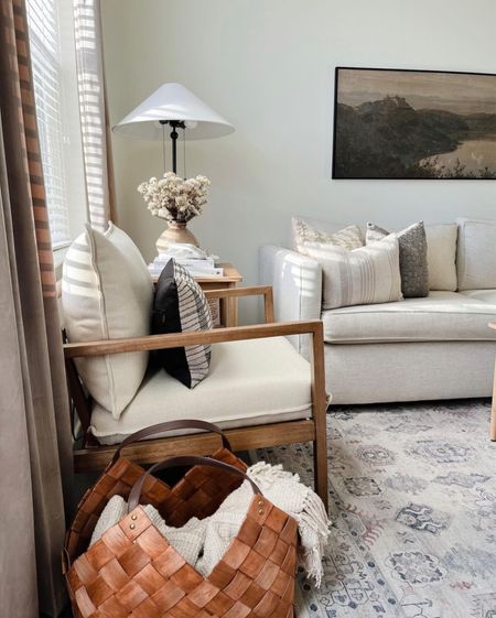 Living room decor | Neutral living room | Transitional Design | Side chair | Sofa | Vintage rug | Decorative pillow | Floor Lamp | Moody Art | Organic Modern | Amber Interiors

#LTKhome #LTKunder100 #LTKFind