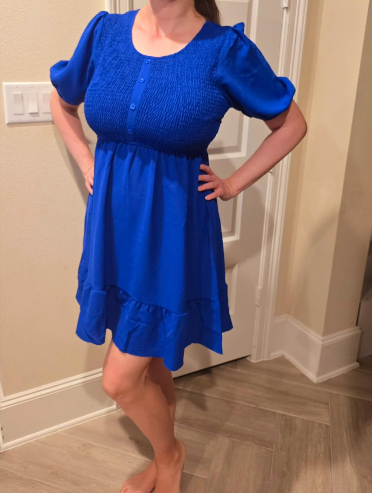 BTFBM Spring Empire Waist Dress for Women 2025 Summer Smocked Crewneck Puff Short Sleeve Beach Va... | Amazon (US)