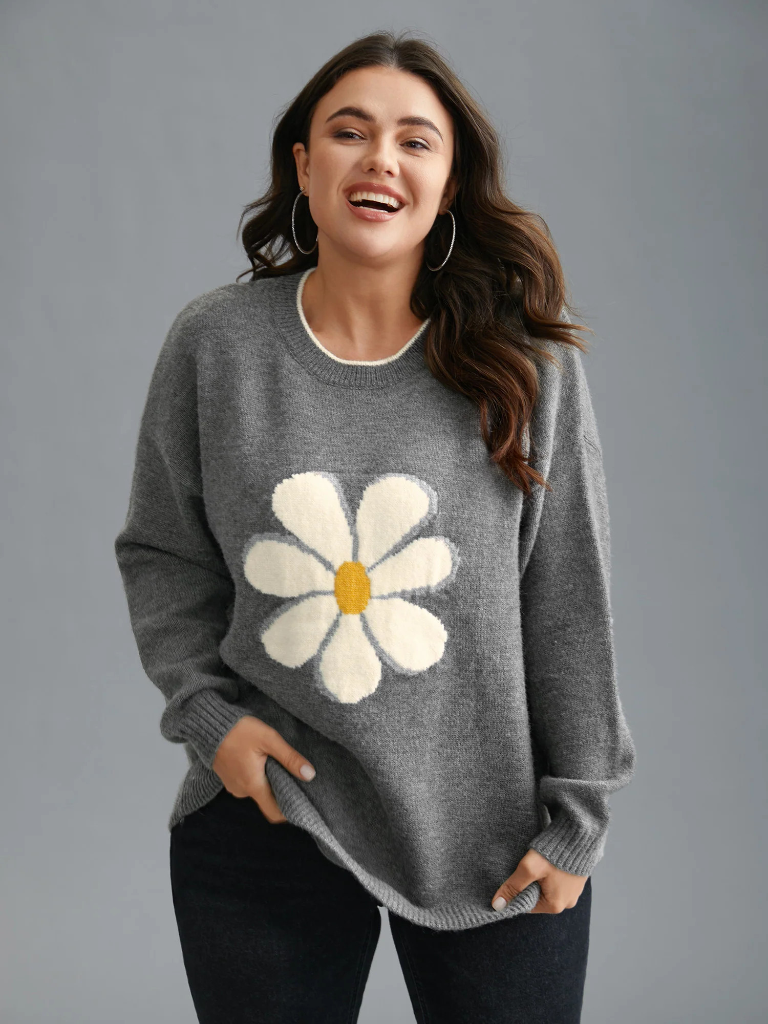 Floral Textured Crew Neck Pullover | Bloomchic