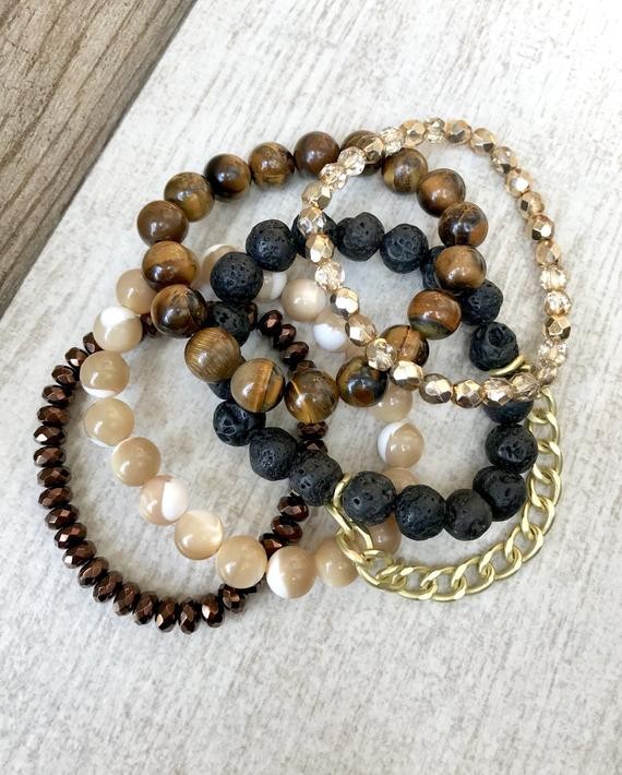 Mocha, Bracelet Stack, beaded bracelets, handmade jewelry | Etsy (US)