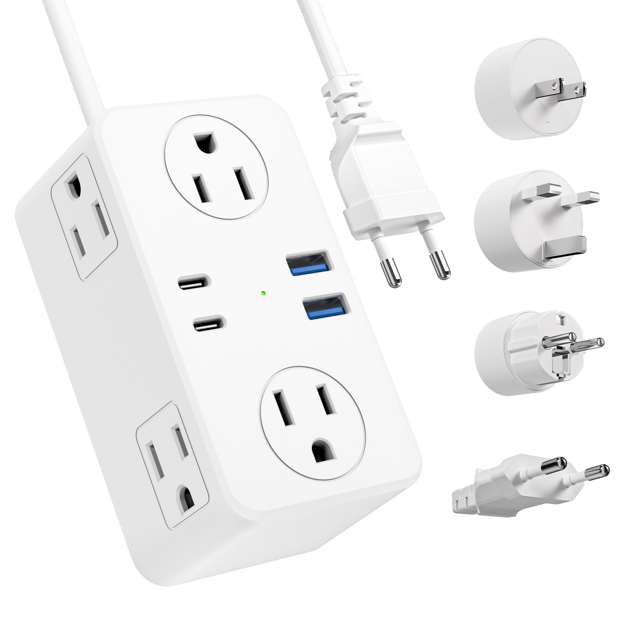 Kakyanill European Travel Plug Adapter, EU/UK/US Travel Plug Adapter Power Strip, 6 AC Outlets, 4... | Amazon (US)