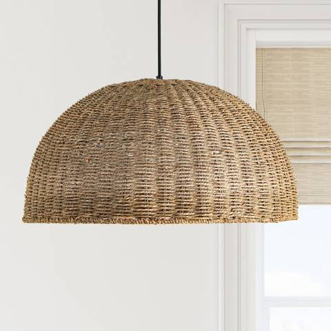 Dainolite Pourel 23 3/4" Wide Matte Black and Seagrass Pendant Light - #1145C | Lamps Plus | Lamps Plus