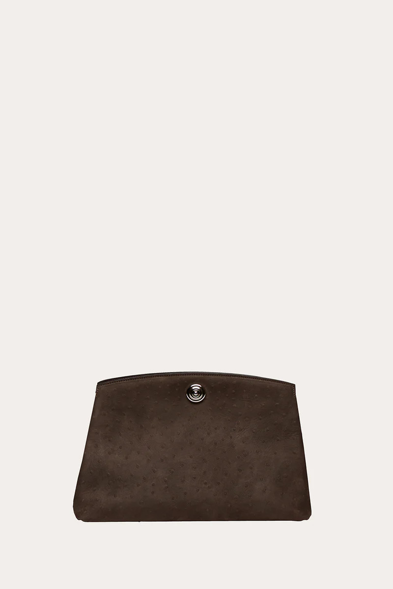 Pushlock Pouch Dark Brown Ostrich | LITTLE LIFFNER
