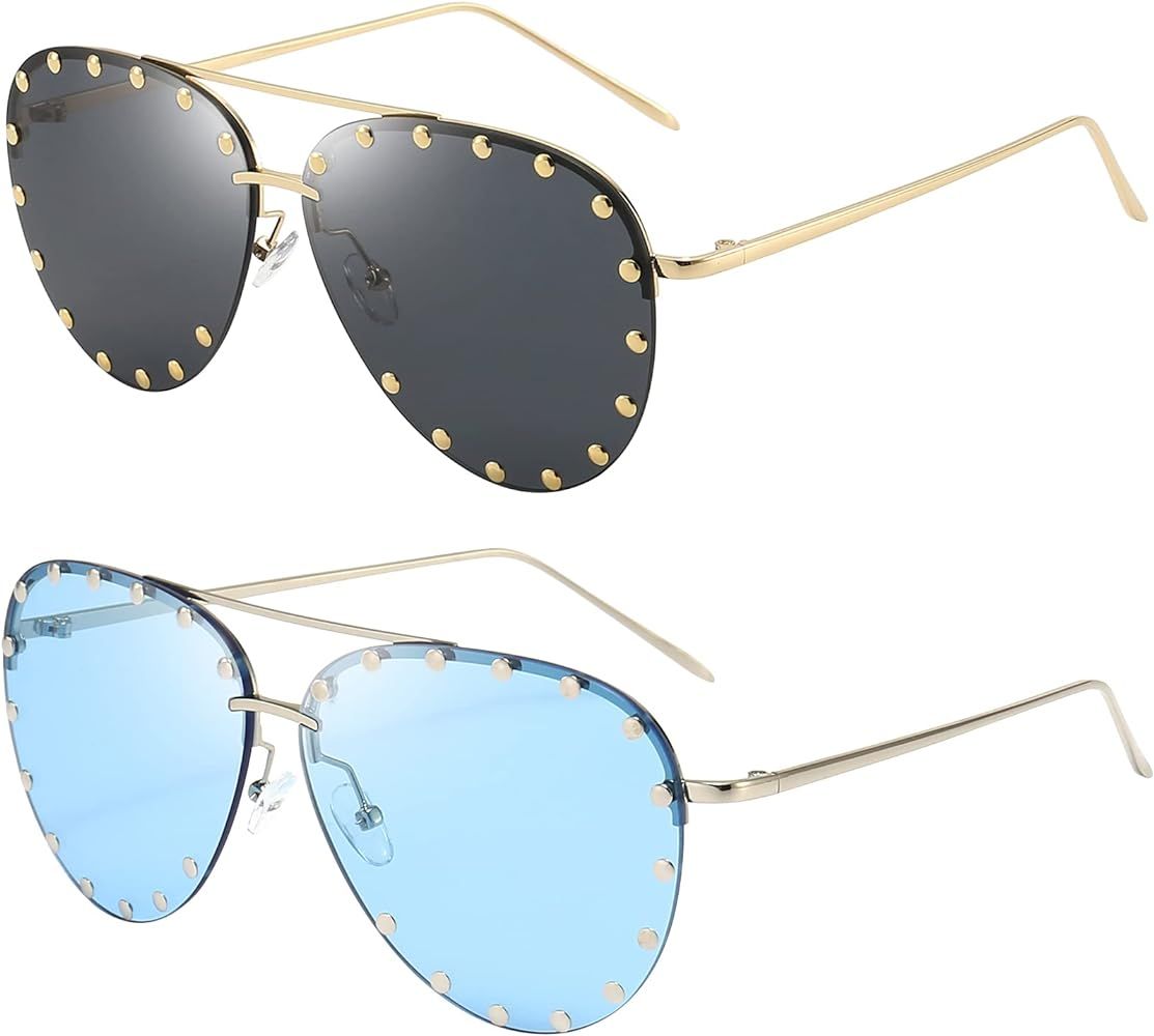 Oversized Rimless Studded Aviator Sunglasses, Amazon Sunglasses, Amazon Prime Day, Amazon Finds,  | Amazon (US)