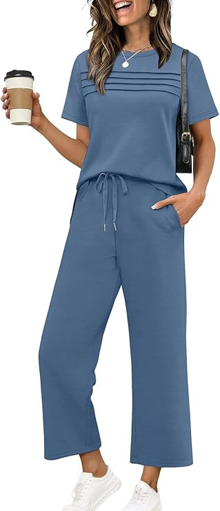 WIHOLL Two Piece Sets for Women Summer Spring Travel Vacation Outfits Short Sleeve Lounge Sets Si... | Amazon (US)