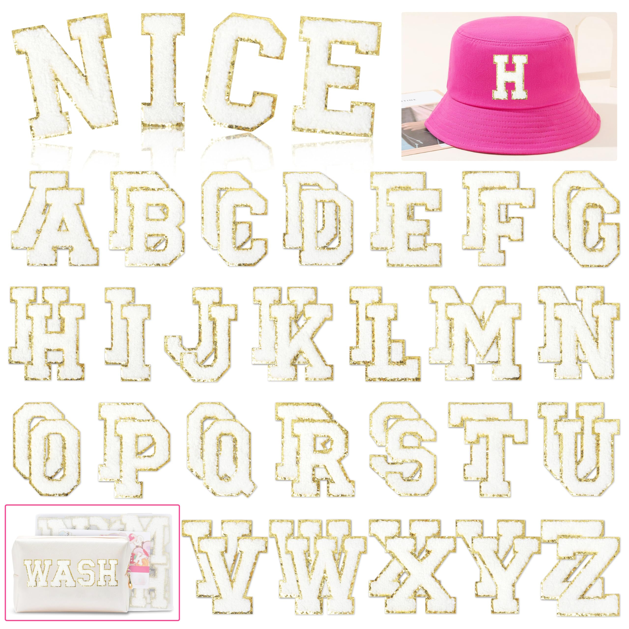 Chenille Letters Patches Self-Adhesive for Clothing: NICEVINYL 52pcs White Preppy Varsity Self Ad... | Amazon (US)
