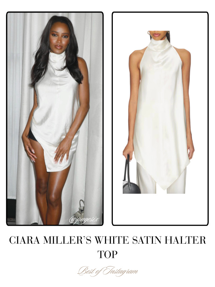 Ciara Miller's White Satin Halter Top 📸= @pagesix 

 