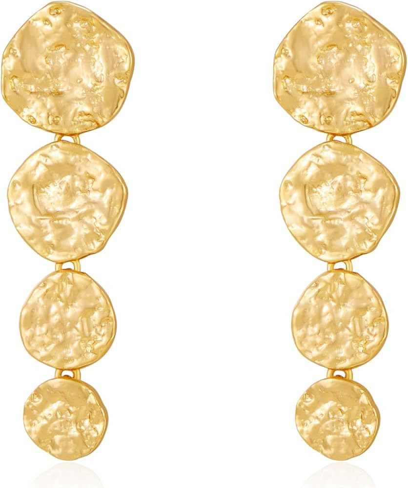 Gold Statement Dangle Drop Earrings for Women - Vintage Geometric Rectangle Statement Earrings, T... | Amazon (US)