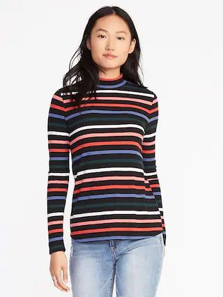 Old Navy Womens Semi-Fitted Mock-Neck Top For Women Multi Stripe Size L | Old Navy US