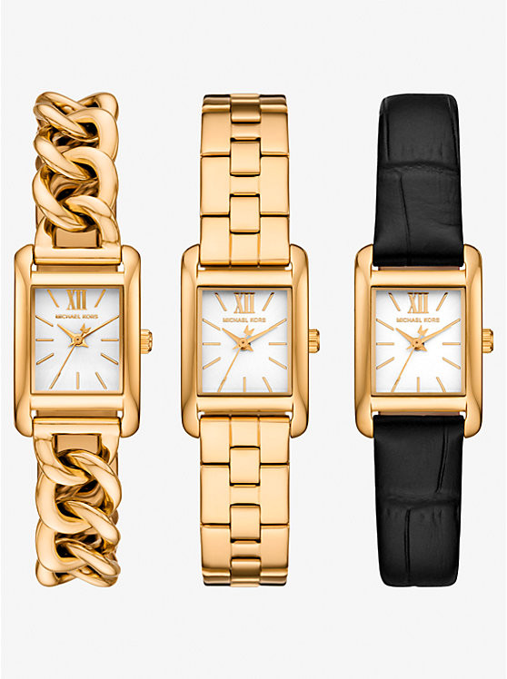 Petite Monroe Gold-Tone and Crocodile-Embossed Leather Watch Strap Set | Michael Kors US