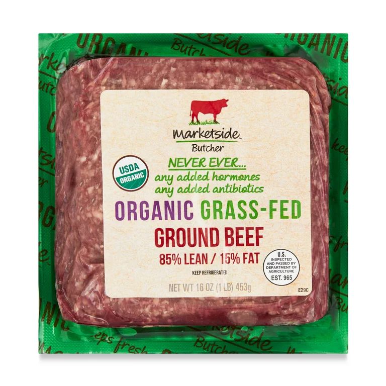 Marketside Butcher Organic Grass-Fed 85% Lean/15% Fat, Ground Beef, 1 lb (Fresh) | Walmart (US)