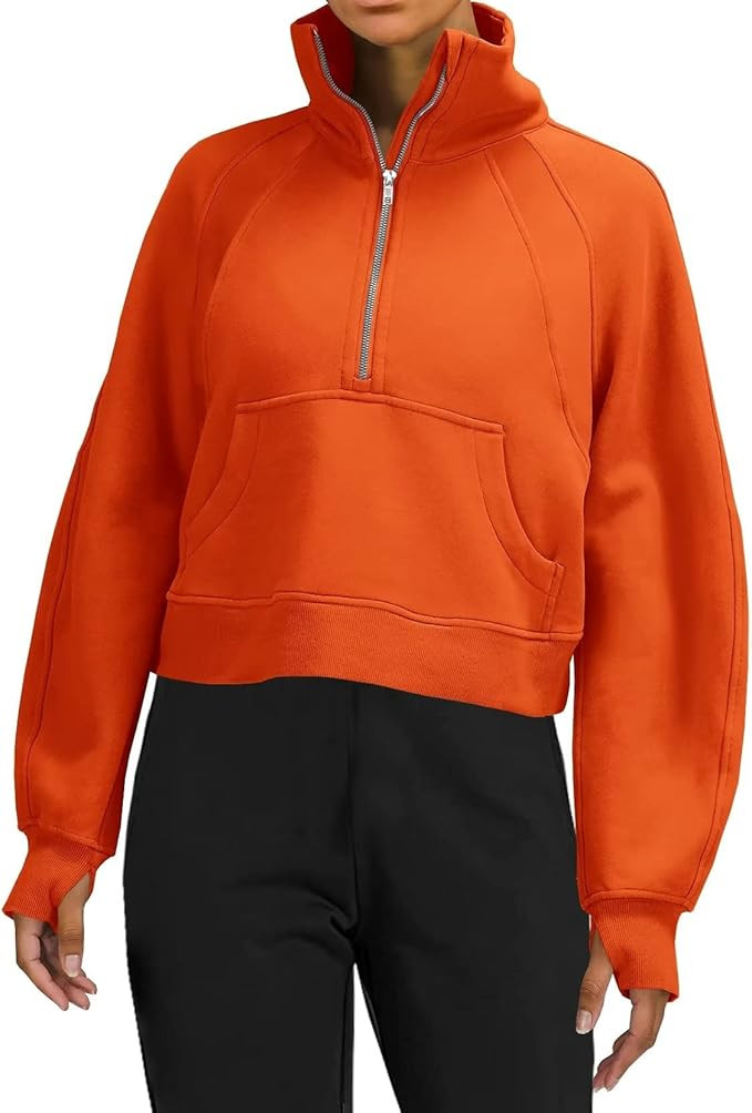 LEEDYA Women's Half Zip Pullover Long Sleeve Cropped Sweatshirt Fleece Lined High Neck Sweater To... | Amazon (US)
