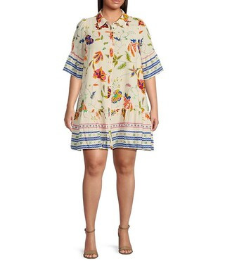 Sugarlips Plus Border Floral/Paisley Printed Short Sleeve Shift Dress | Dillard's | Dillard's