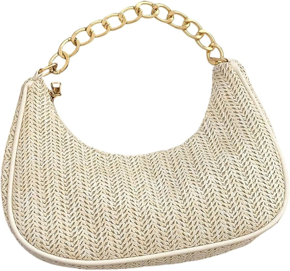 Milumia Women's Woven Crescent Shoulder Bags Top Handle Chain Strap Hobo Handbags | Amazon (US)