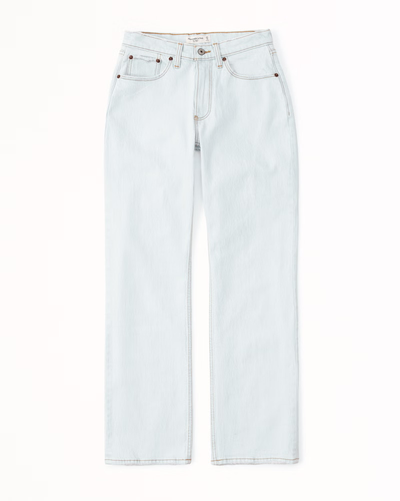 Abercrombie & Fitch Women's Curve Love Mid Rise Baggy Jean in Super Light With Back Destroy - Size 3 | Abercrombie & Fitch (US)