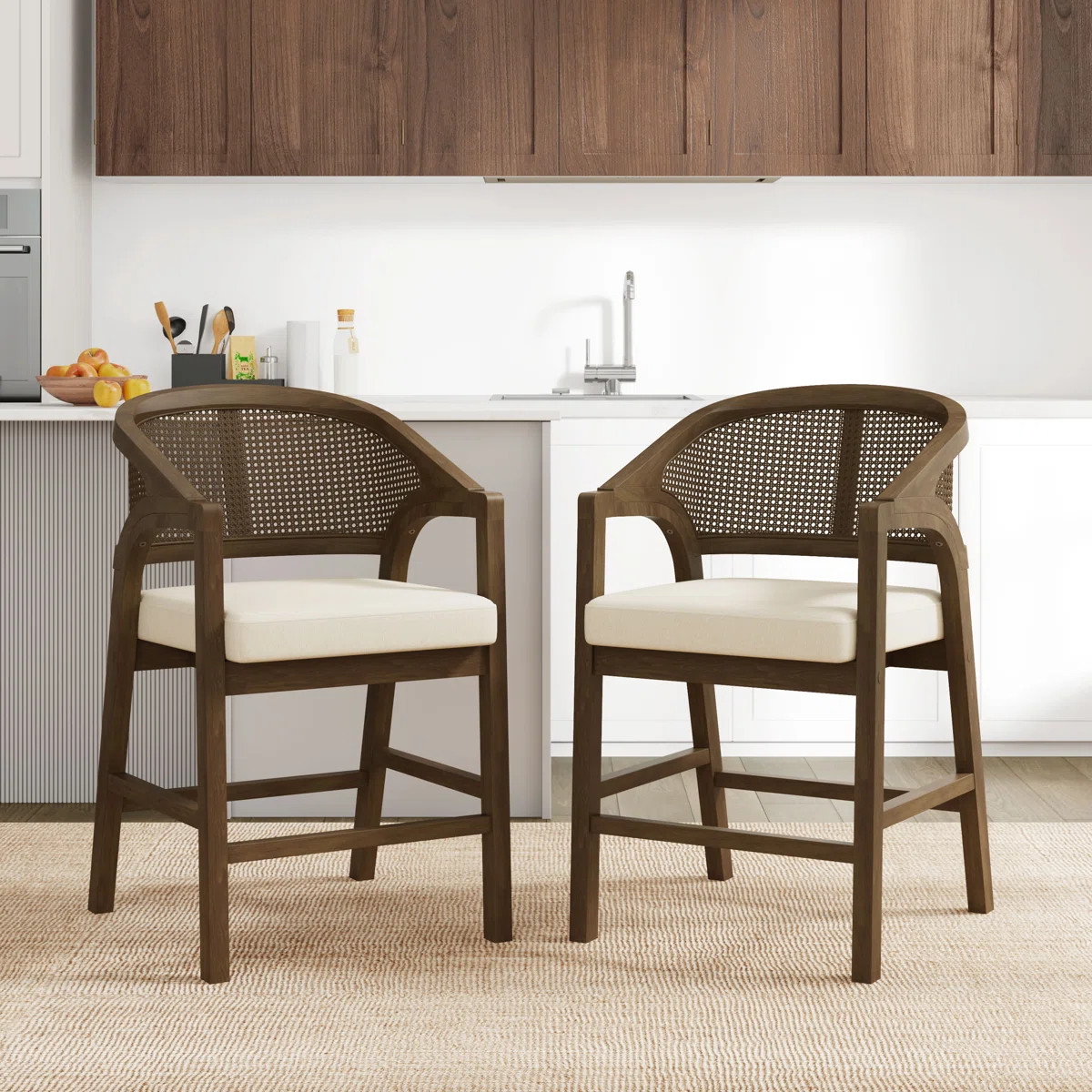 Darise 24.25” Seat Height Pe Rattan Counter Stools With Rubberwood Frame (Set of 2) | Wayfair North America