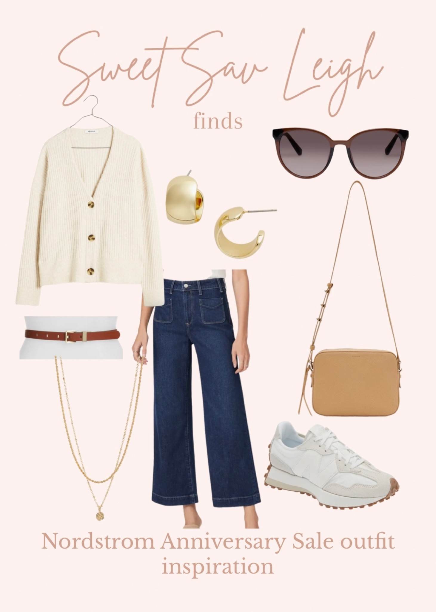 Nordstrom anniversary sale outfit inspiration| cardigan, cream cardigan, wide leg jeans, cropped jeans, fall outfit, casual fall outfit, new balance, white sneakers, brown crossbody 

#LTKxNSale #LTKSeasonal #LTKFind