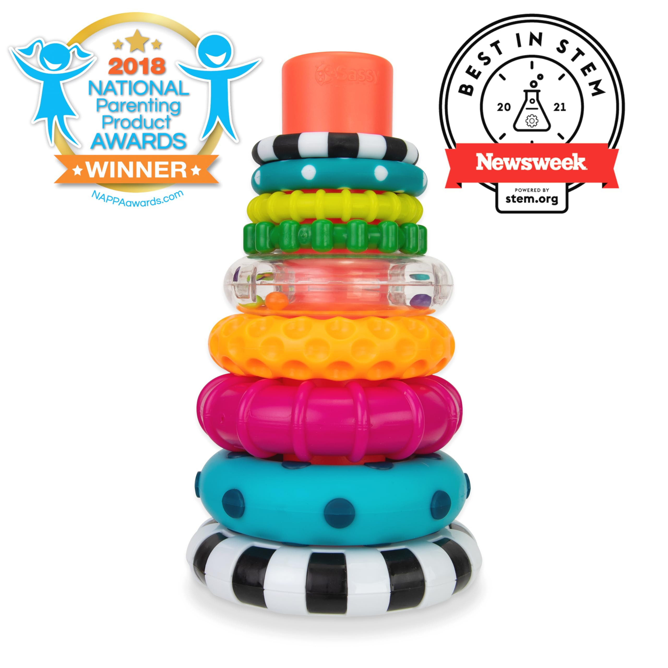 Sassy Stacks of Circles Stacking Ring STEM Learning Toy, Age 6+ Months, Multi, 9 Piece Set | Amazon (US)
