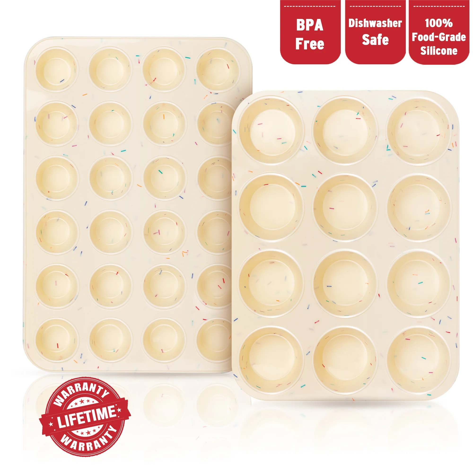Muffin Cupcake Baking Pan, 24 Cup Small/Mini, 12 Cup Standard/Regular, Nonstick Silicone, BPA Fre... | Walmart (US)