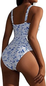 Women's Boho Floral Print One Piece Swimsuit Y2K Bathing Suits Swimwear Beachwear | Amazon (US)