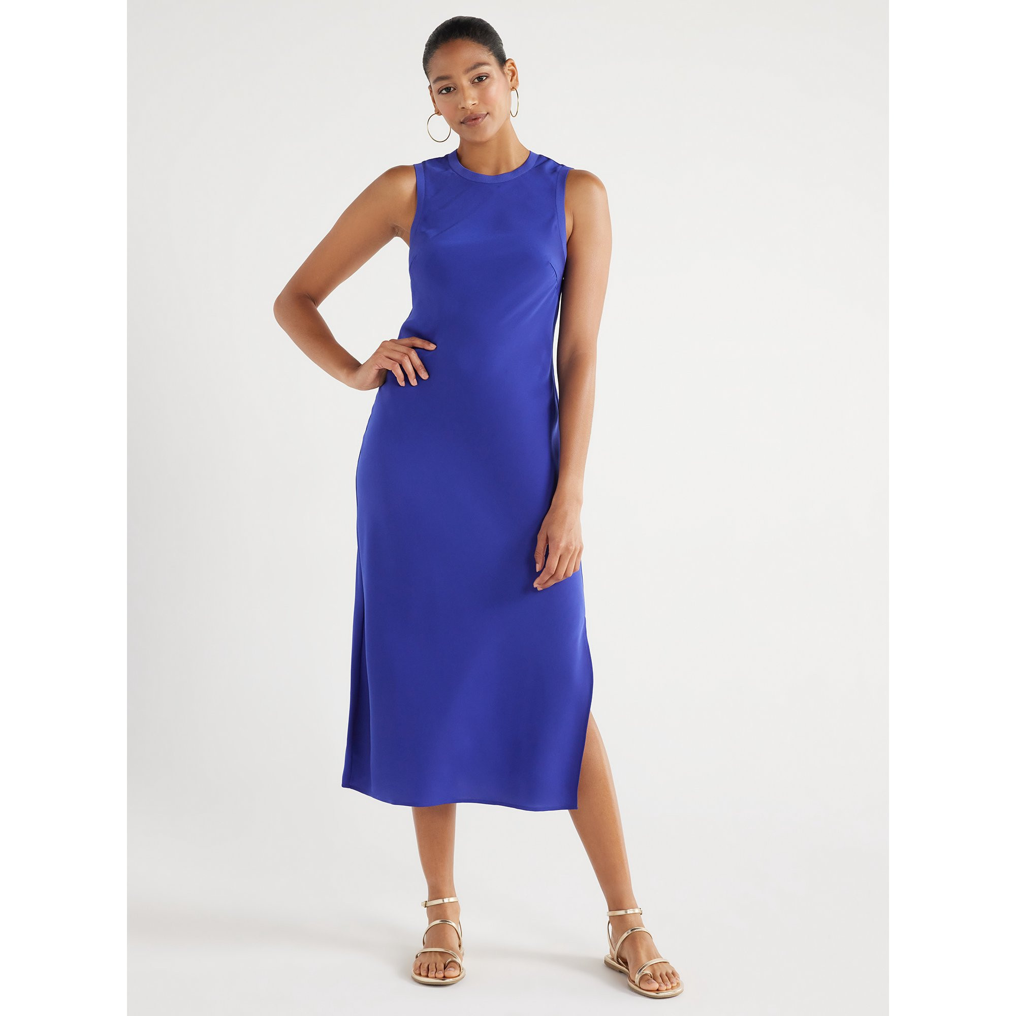 Scoop Women's Sleeveless Satin Midi Tank Dress, Sizes XS-XXL | Walmart (US)