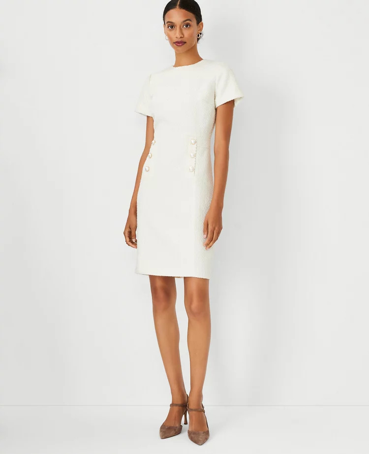 Pearlized Button Tweed Sheath Dress | Ann Taylor (US)