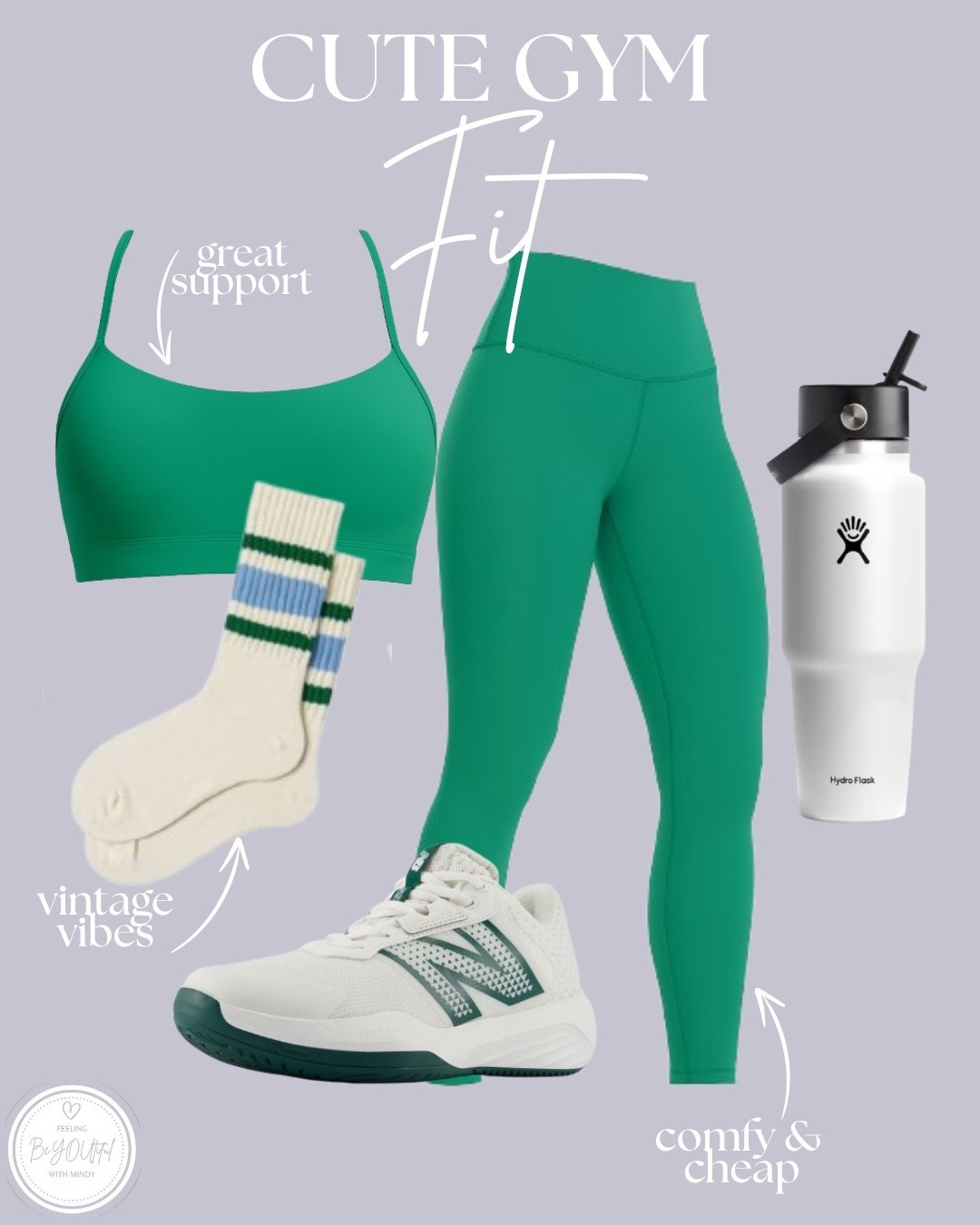 Comfy, cute, and giving major retro gym girl vibes 💚
This whole set is so good — the green matching sports bra + leggings are total Lululemon dupes (for a fraction of the price 👏). Paired them with vintage 70s striped tube socks, my Hydro Flask, and New Balances for the ultimate throwback workout fit.

#OOTD #GymOutfit #WorkoutStyle #RetroVibes #LTKActive #ComfyCute #Athleisure
