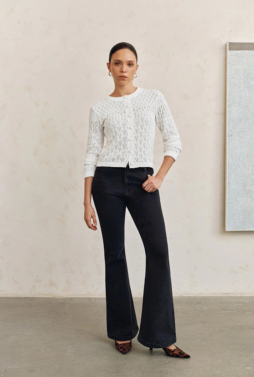 Asher Mid-Rise Flared Jeans - Black | Petite Studio NYC