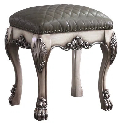 Grey Upholstered Vanity Stool With Vintage Bone White Base, Bedroom Jewel Delight | Wayfair North America