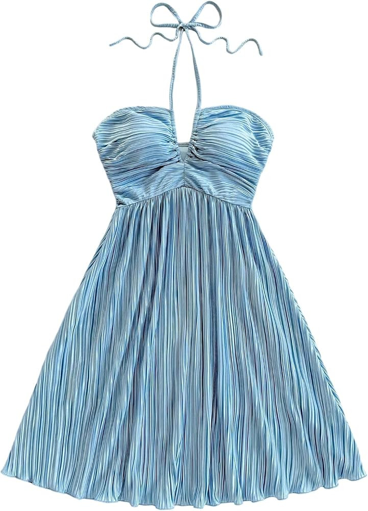 SweatyRocks Women's Pleated Halter Dress V Neck Party Wedding Guest Outfits | Amazon (US)