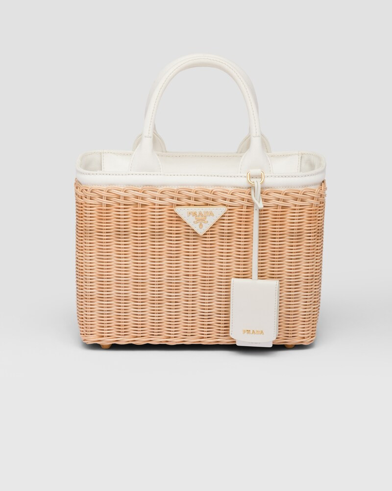 Wicker and canvas tote bag | Prada Spa US