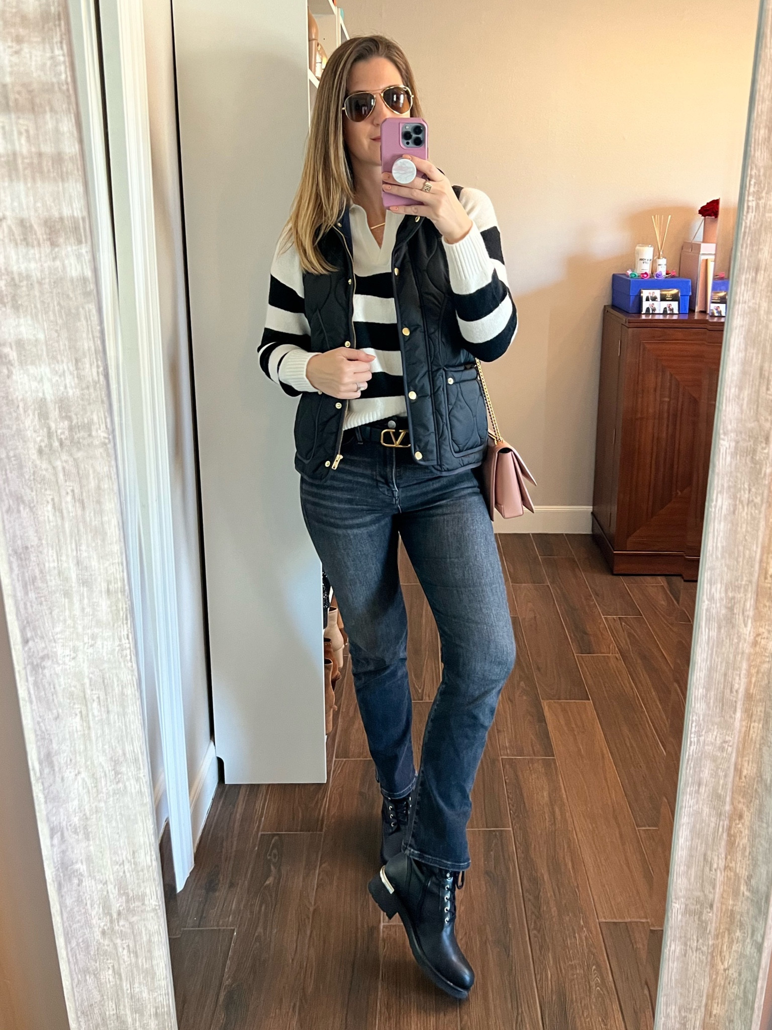 Todays look for a brisk day! My vest is on sale and comes in 3 colors. I love layering it over sweaters and sweatshirts to add dimension (and warmth) to my looks!

Sweater runs large. Wearing a size small. 

Vest runs slightly large. Wearing a size small. 

Jeans run TTS. Wearing size 28 (long).

Boots run TTS. Wearing size 10.

#LTKsalealert