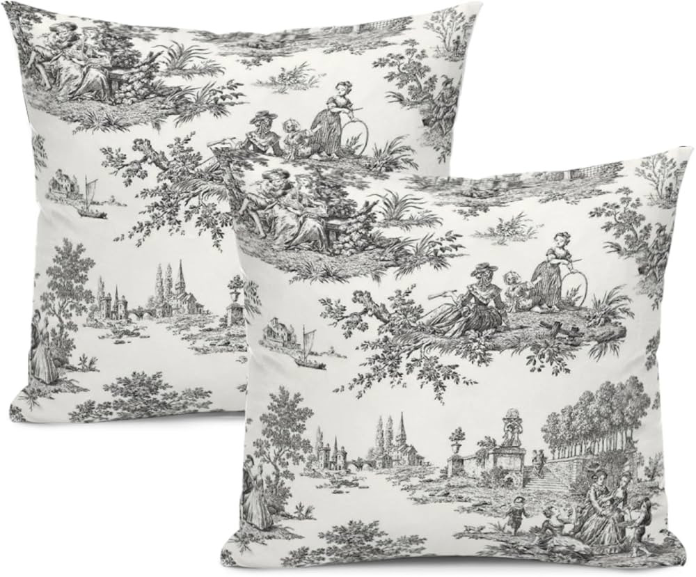 Grey Toile Pillow Covers French Country Throw Pillows Vintage Cottage Pillows Cases 18x18 Set of ... | Amazon (US)