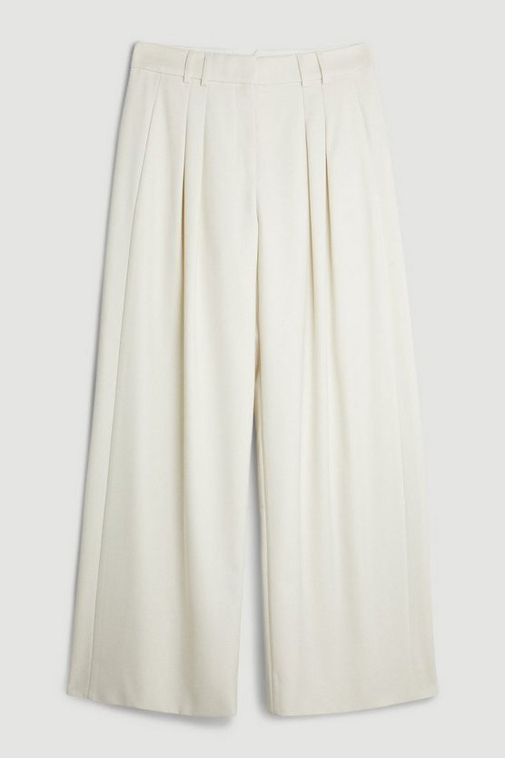 Premium Twill Tailored Pleated Straight Leg Trousers | Karen Millen UK + IE + DE + NL