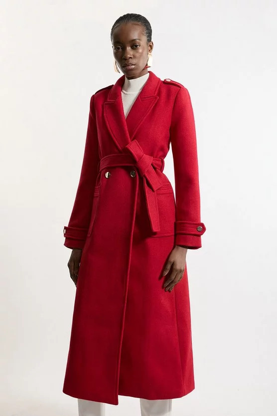 Tailored Wool Blend Belted Maxi Wrap Coat | Karen Millen UK + IE + DE + NL