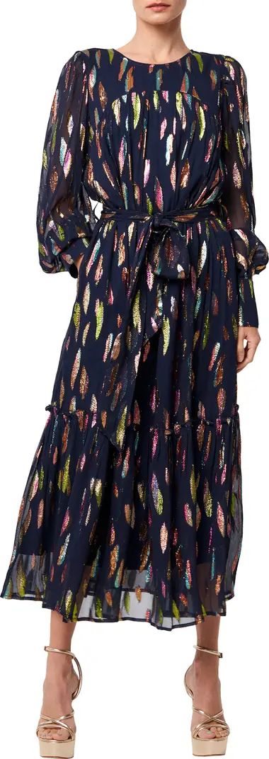 Eryn Metallic Print Tie Waist Long Sleeve Maxi Dress | Nordstrom